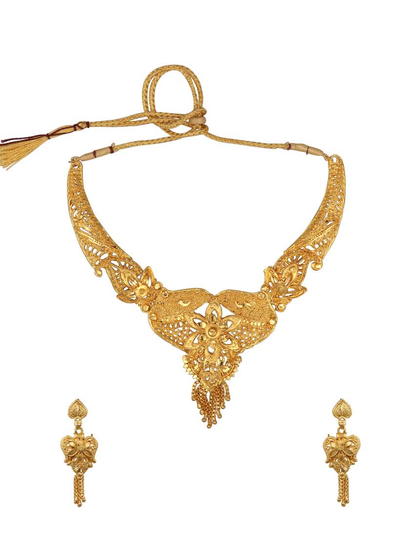 gold plated choker necklaces and earring set  - 17737360 -  Standard Image - 1