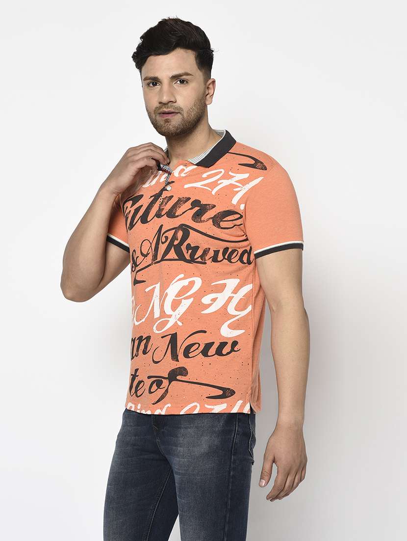 orange printed polo t-shirt - 17737390 - Standard Image - 1
