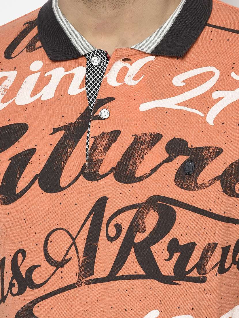 orange printed polo t-shirt - 17737390 - Standard Image - 4