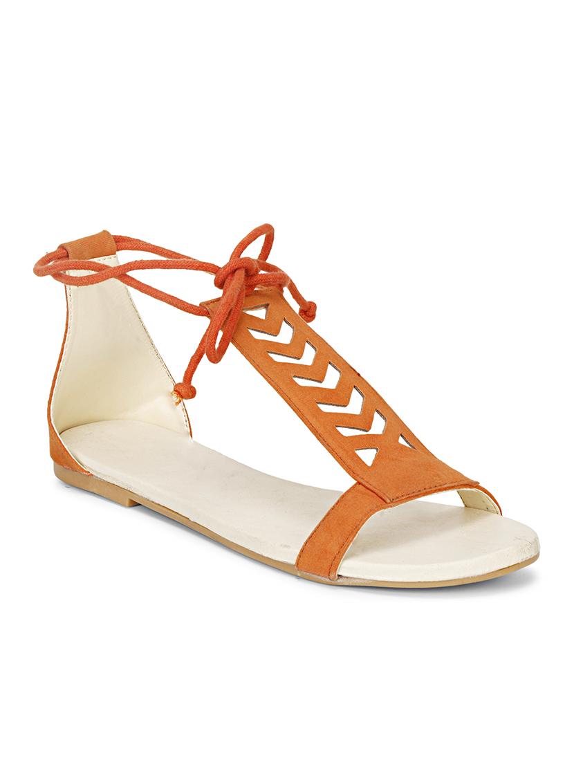 orange velvet laceup sandals - 17737643 - Standard Image - 1
