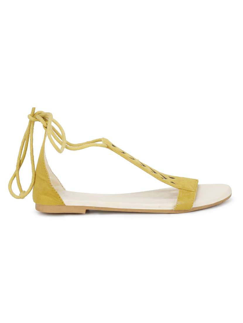 yellow velvet laceup sandals - 17737645 - Standard Image - 1