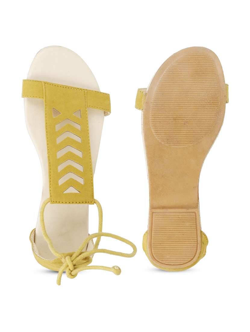 yellow velvet laceup sandals - 17737645 - Standard Image - 4