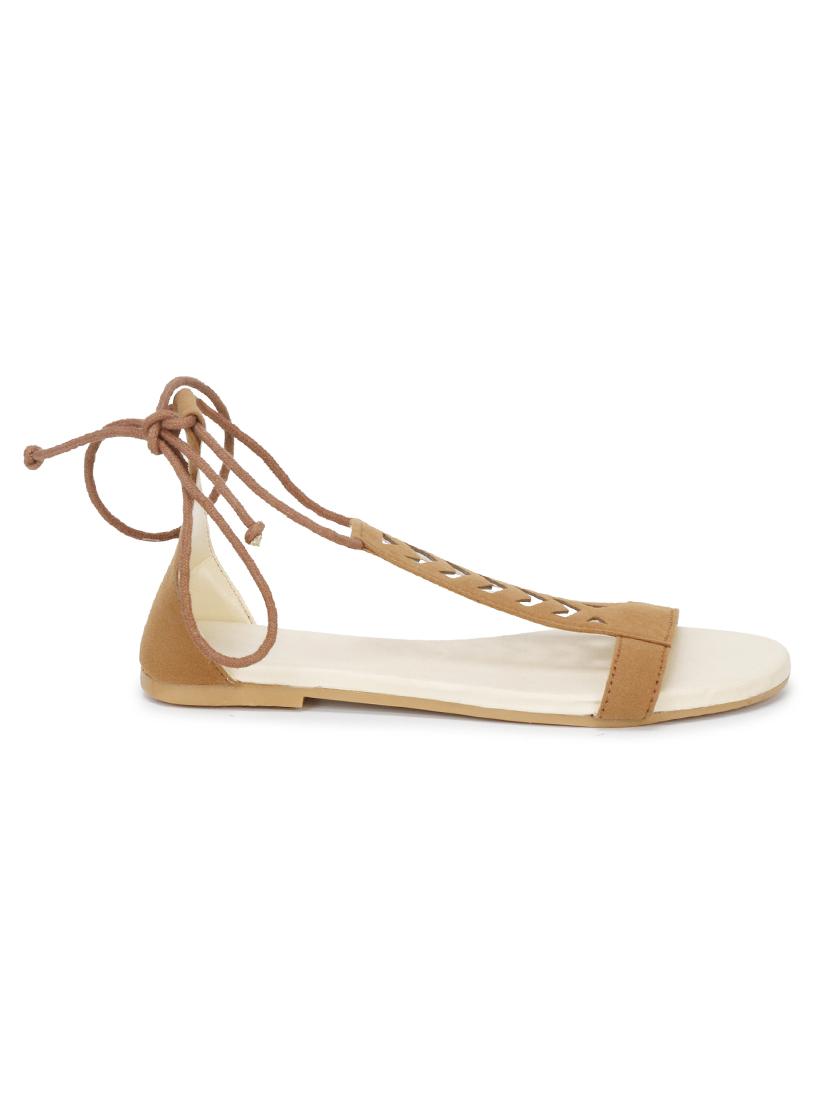 tan velvet laceup sandals - 17737647 - Standard Image - 1