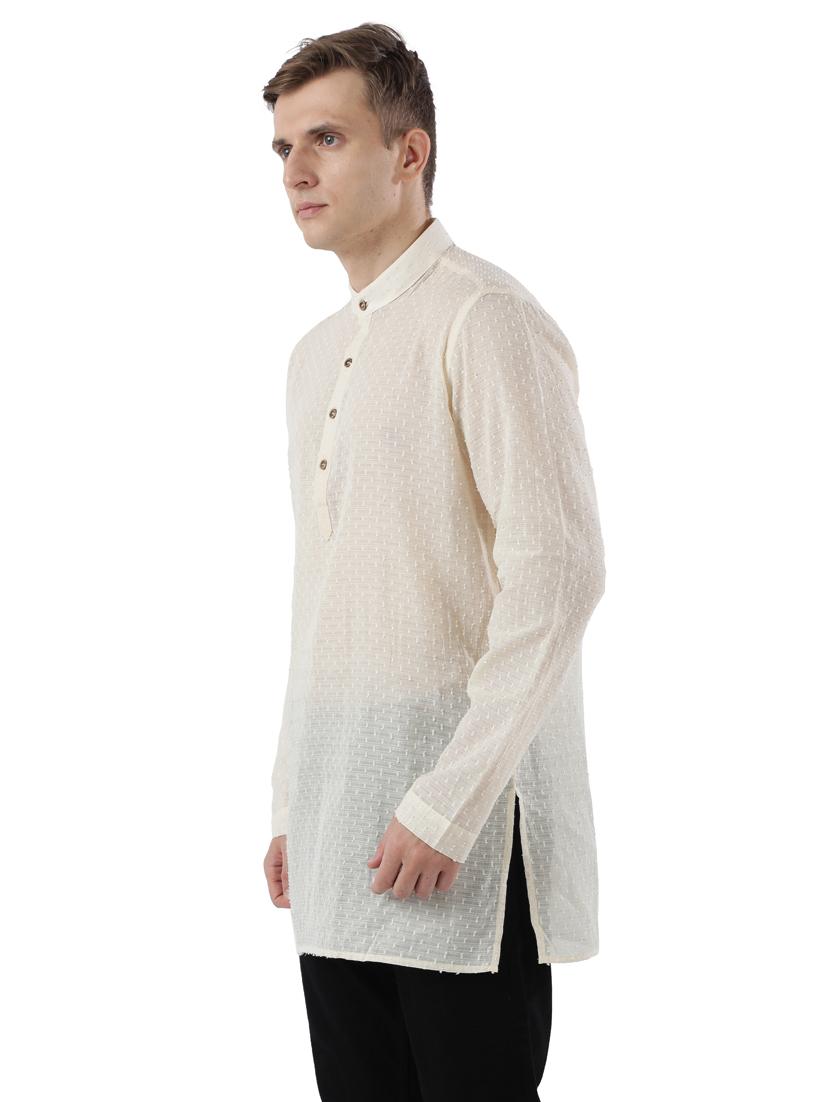 beige self design short kurta - 17737946 - Standard Image - 1