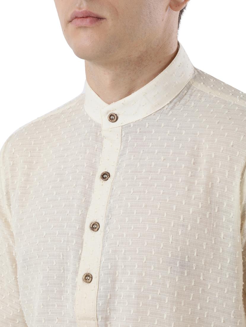 beige self design short kurta - 17737946 - Standard Image - 4