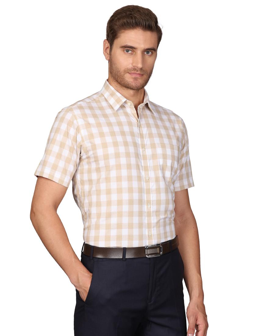 beige checkered formal shirt - 17738126 - Standard Image - 1