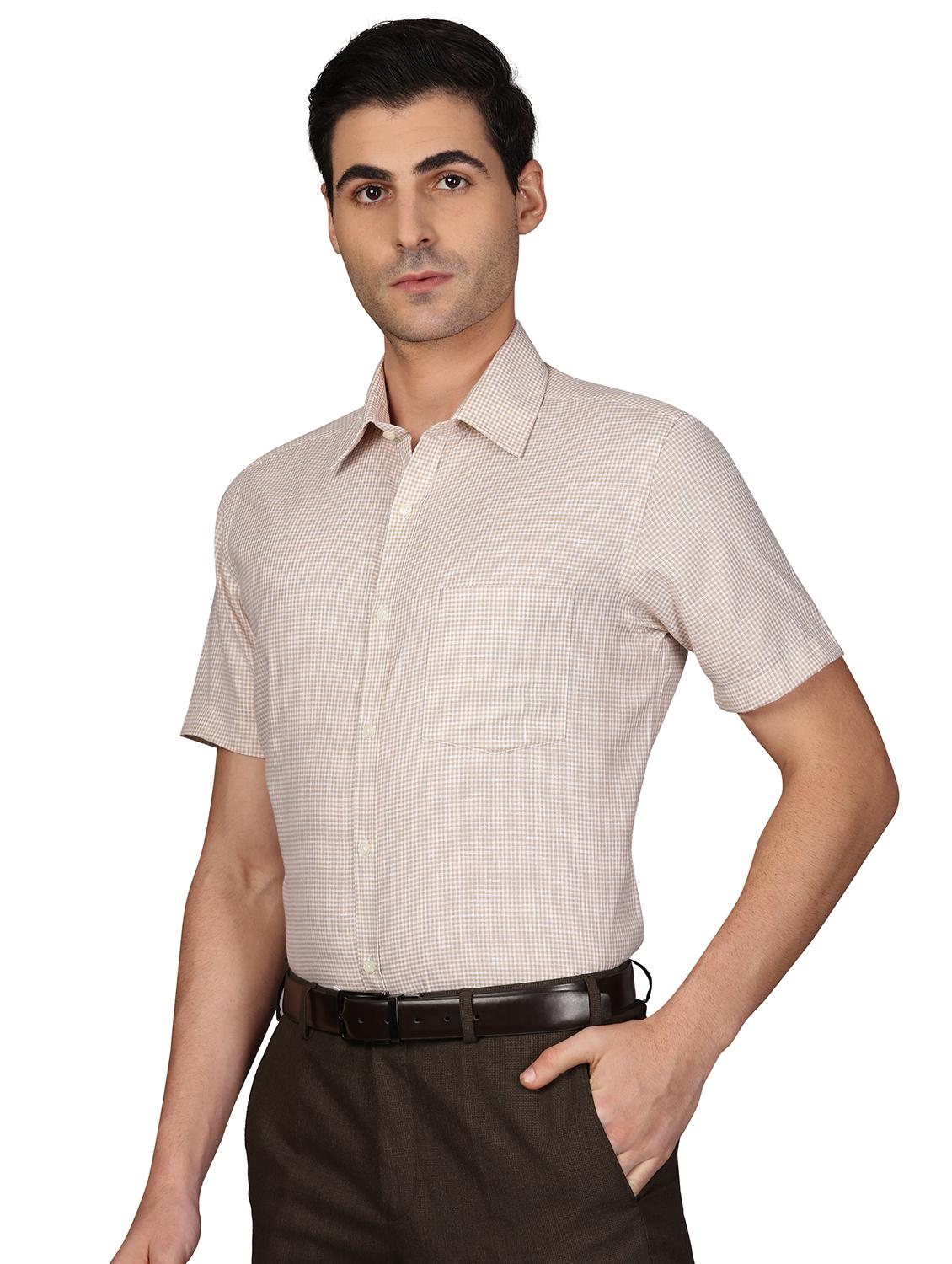 beige checkered formal shirt - 17738151 - Standard Image - 1