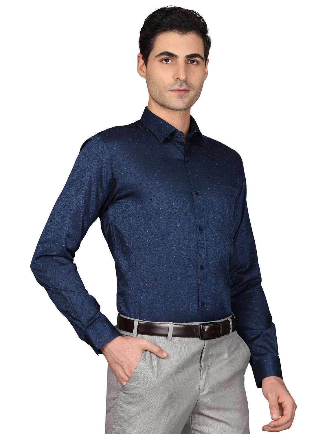 navy blue printed formal shirt - 17738156 -  Standard Image - 1