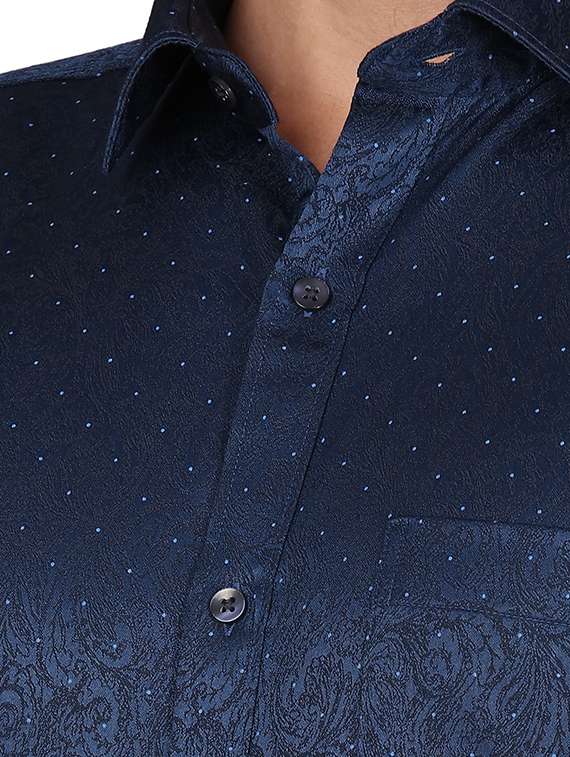 navy blue printed formal shirt - 17738156 - Standard Image - 4