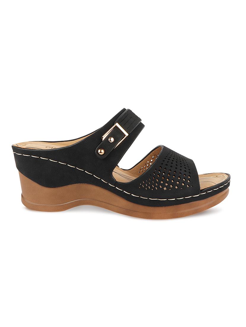 calzado womens's casualwear slip-on black color platform heels slippers - 17739147 -  Standard Image - 1