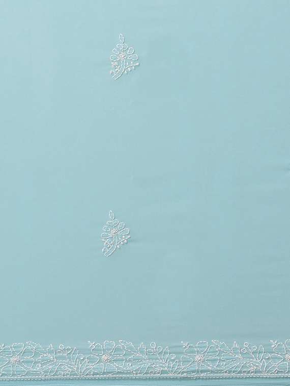 blue georgette hand embroidered chikankari saree with blouse - 17739231 -  Standard Image - 4