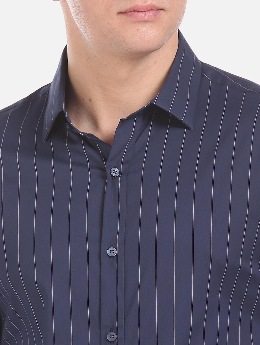 navy blue striped formal shirt - 17739315 - Standard Image - 4