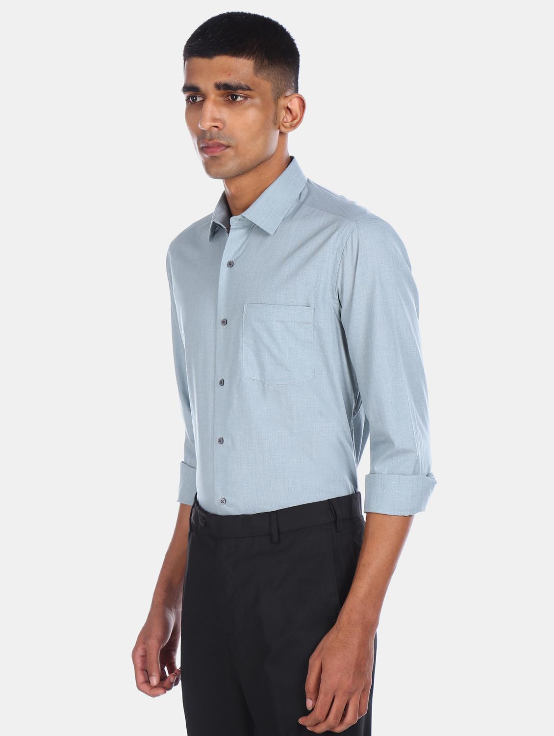 grey solid formal shirt - 17739316 - Standard Image - 1