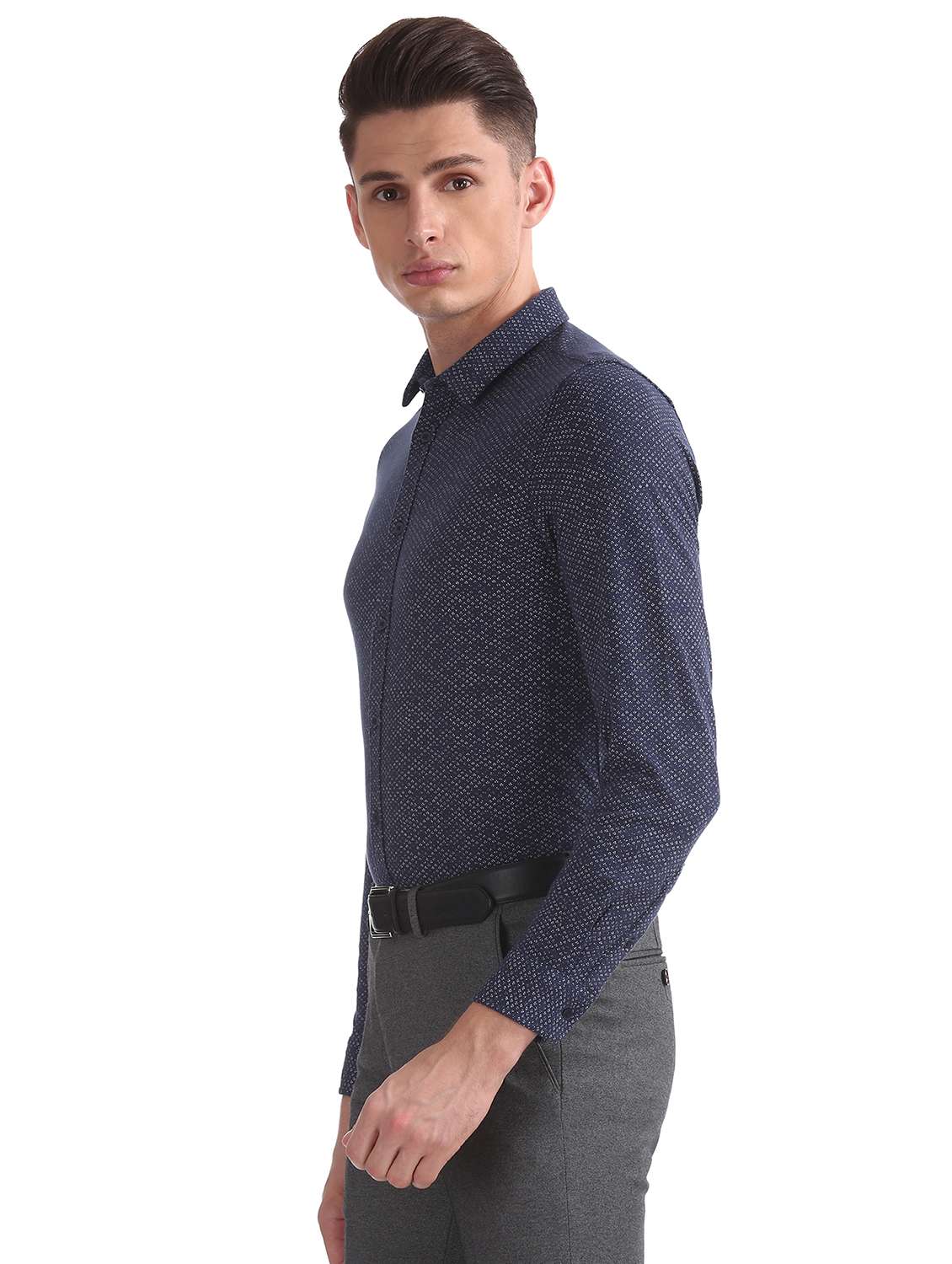 navy blue printed formal shirt - 17739327 - Standard Image - 1