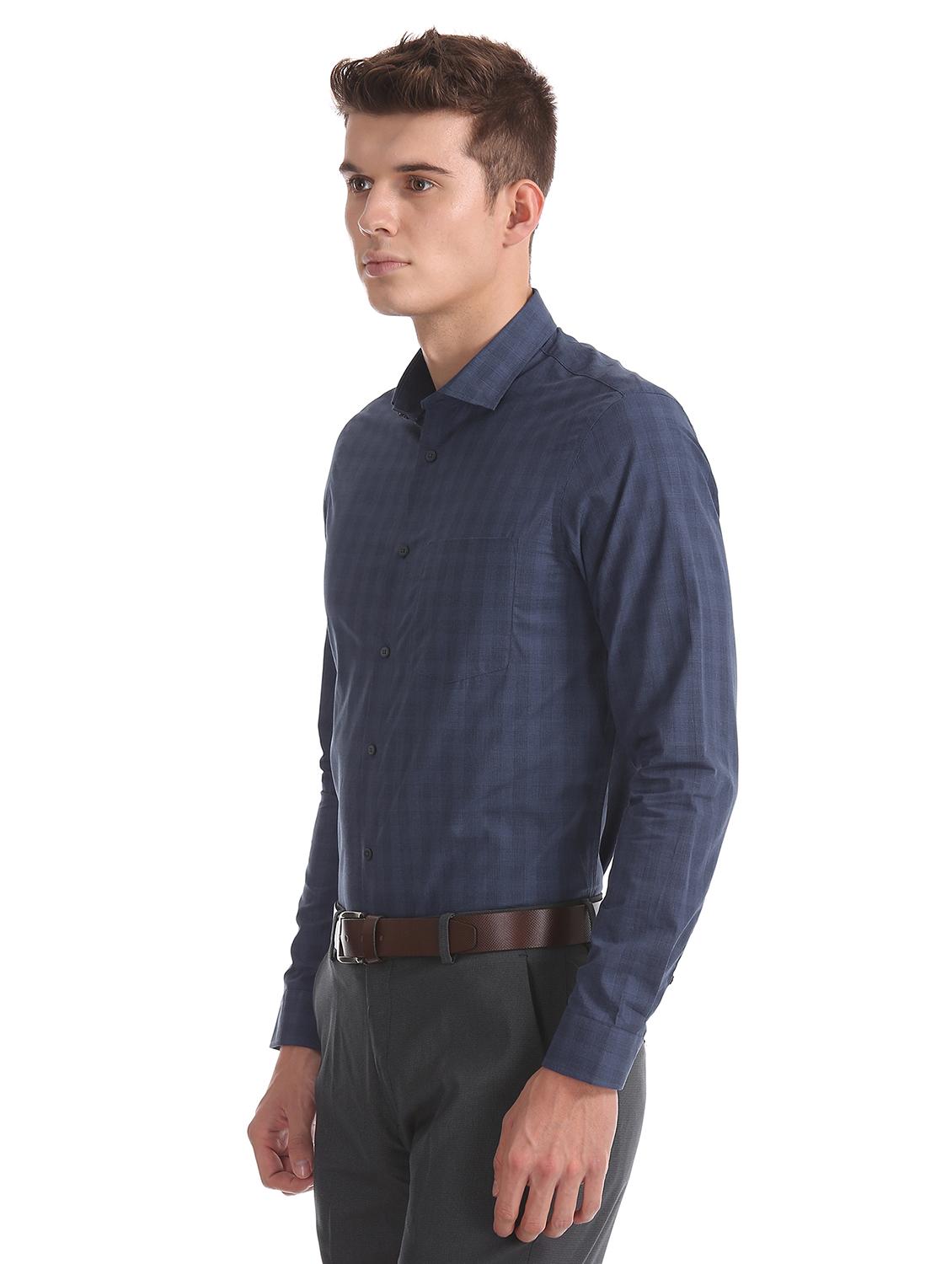 navy blue checkered formal shirt - 17739328 -  Standard Image - 1