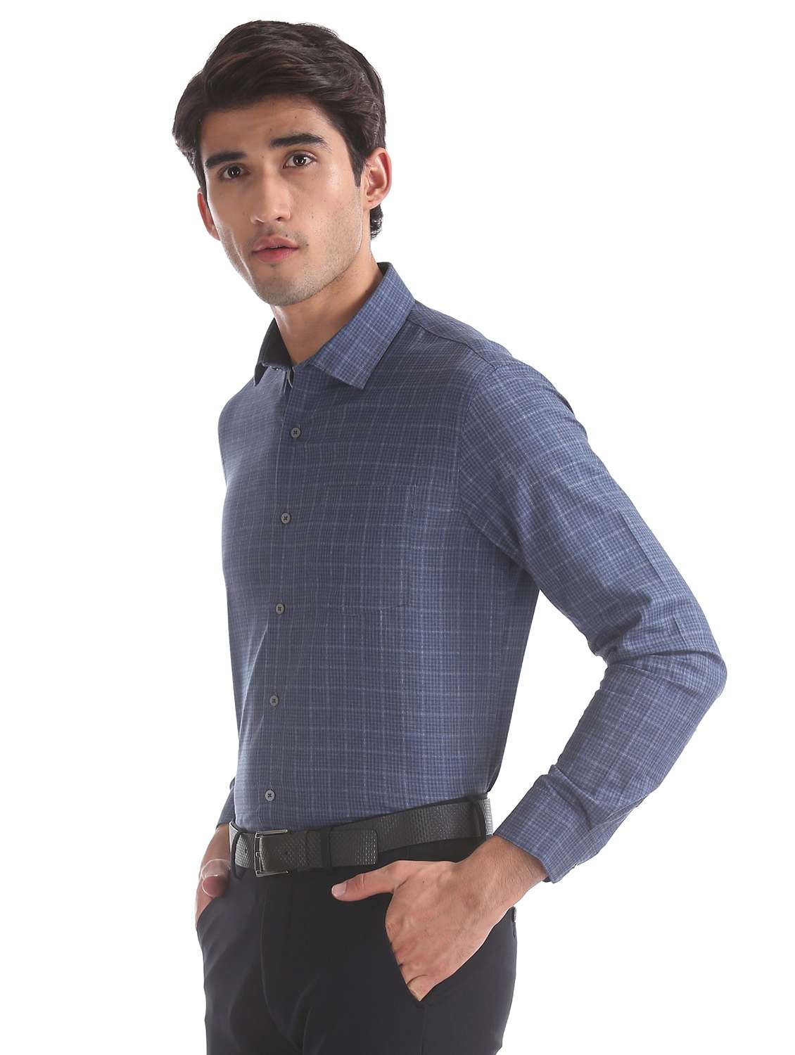 blue checkered formal shirt - 17739408 -  Standard Image - 1