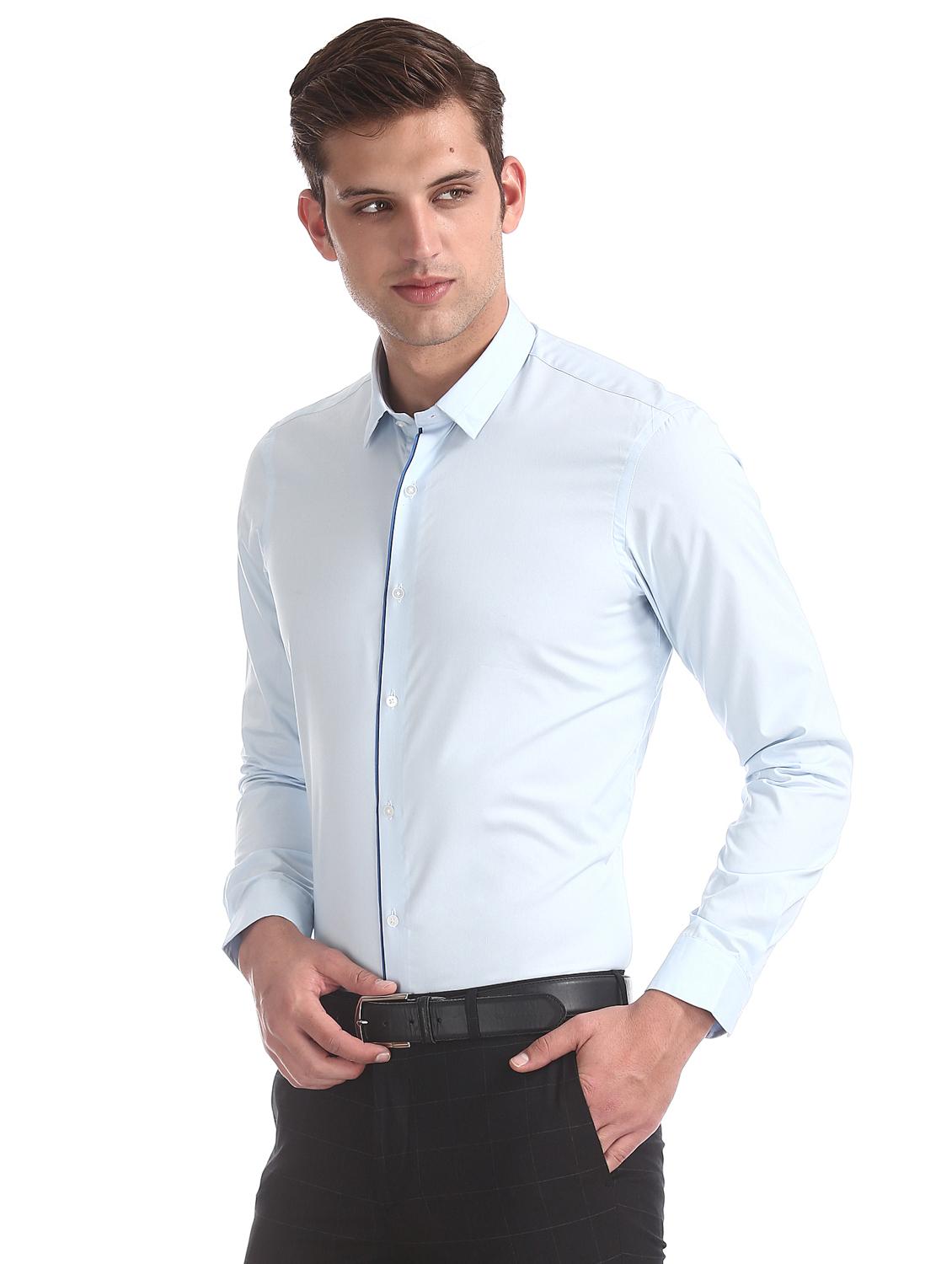 light blue solid formal shirt - 17739419 -  Standard Image - 1