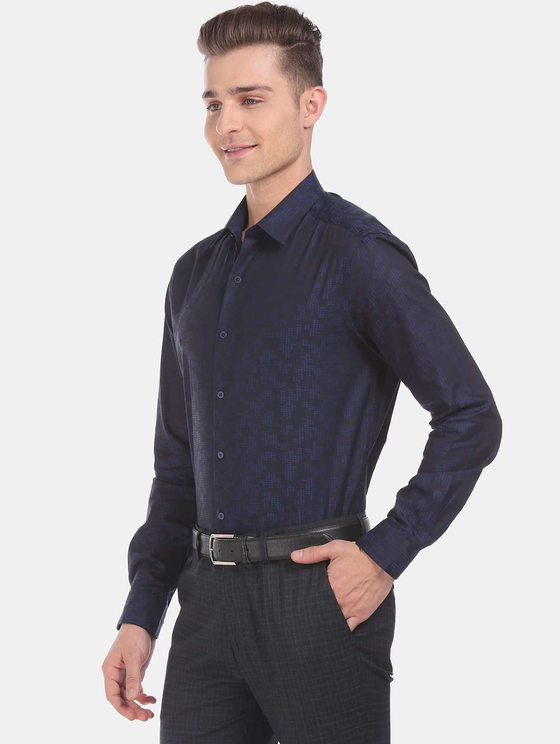 navy blue printed formal shirt - 17739434 -  Standard Image - 1