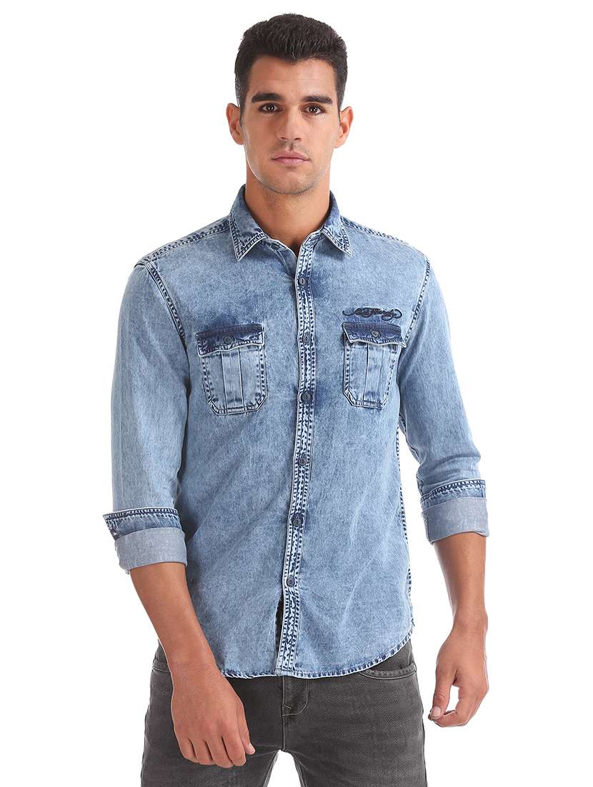 blue faded casual shirt