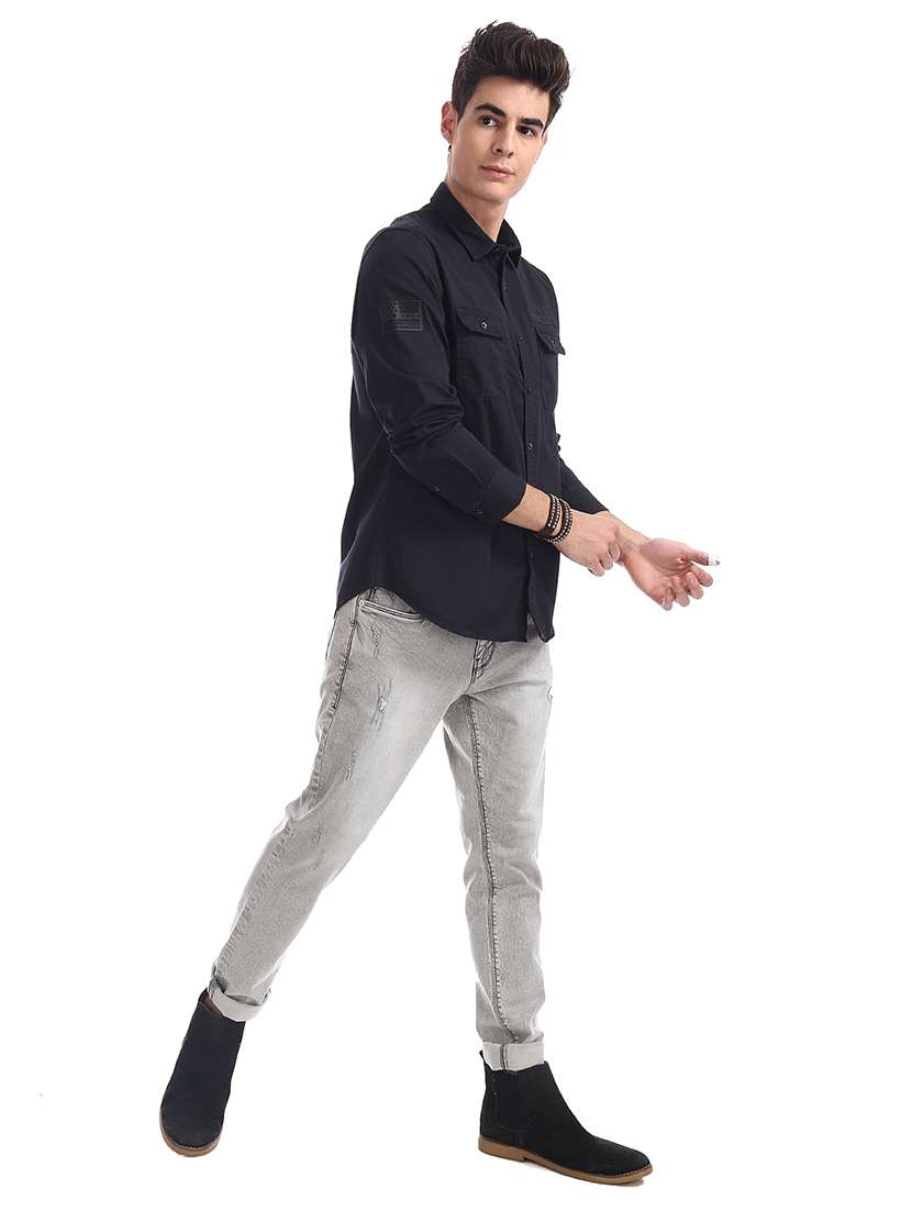 navy blue solid casual shirt - 17739494 - Standard Image - 4