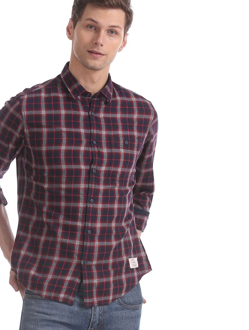 navy blue checkered casual shirt - 17739528 - Standard Image - 1