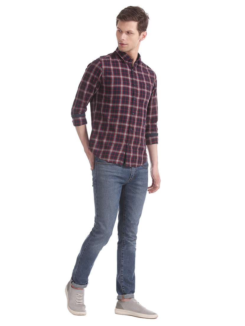 navy blue checkered casual shirt - 17739528 - Standard Image - 4