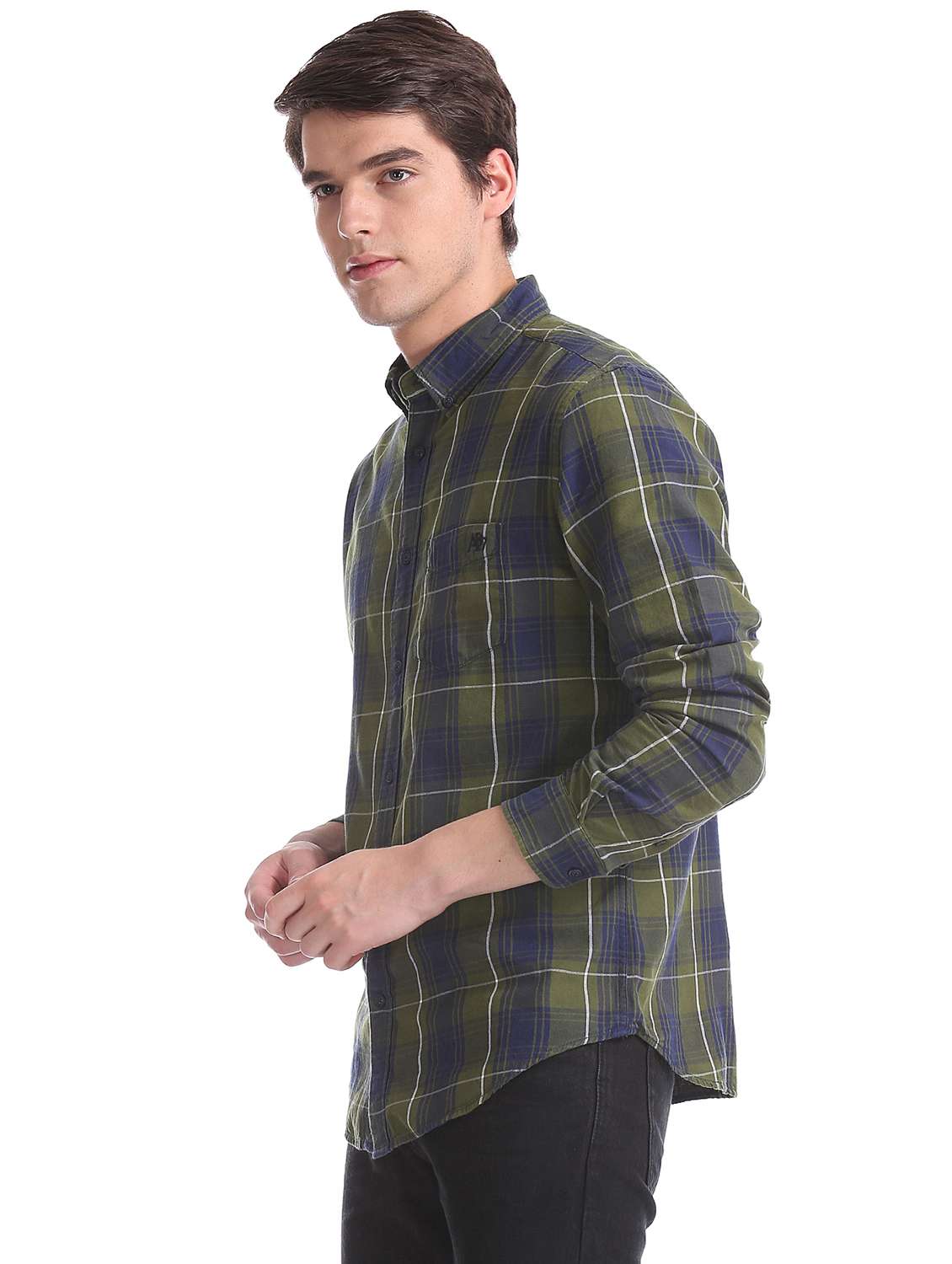 olive green checkered casual shirt - 17739570 - Standard Image - 1