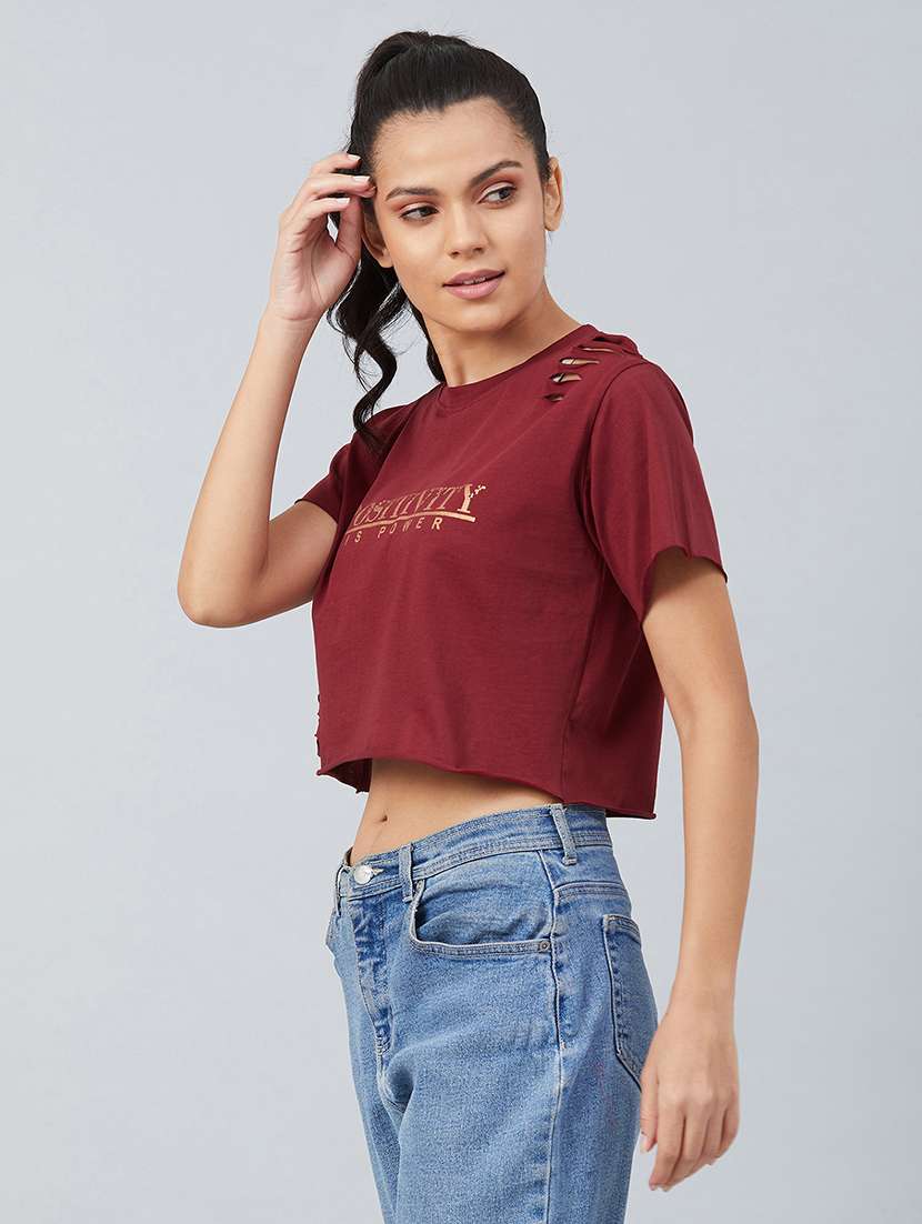 women's chest print round neck t-shirt