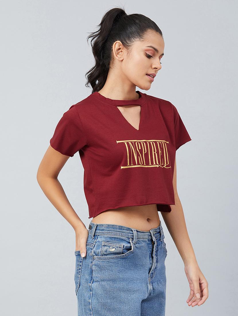 women's front print keyhole neck t-shirt - 17740004 - Standard Image - 1