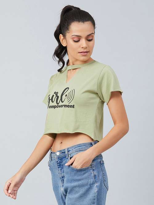 women's crop keyhole neck t-shirt - 17740005 - Standard Image - 0