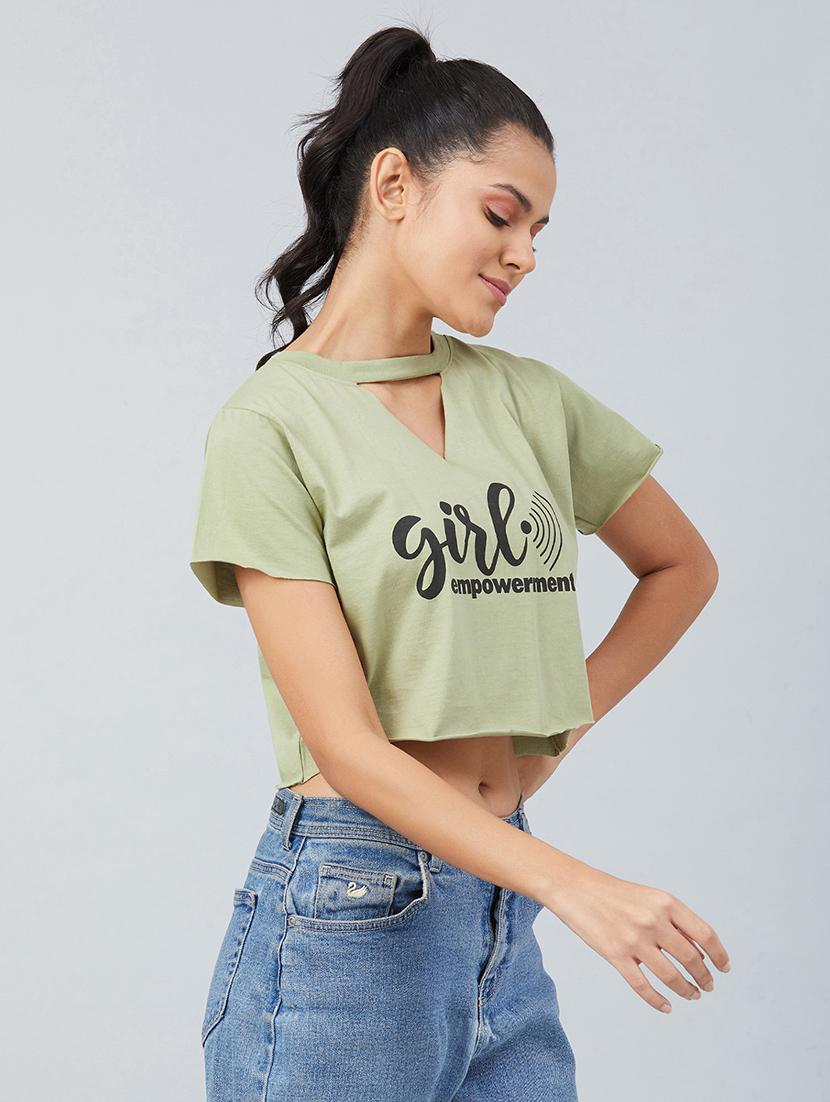 women's crop keyhole neck t-shirt - 17740005 - Standard Image - 1