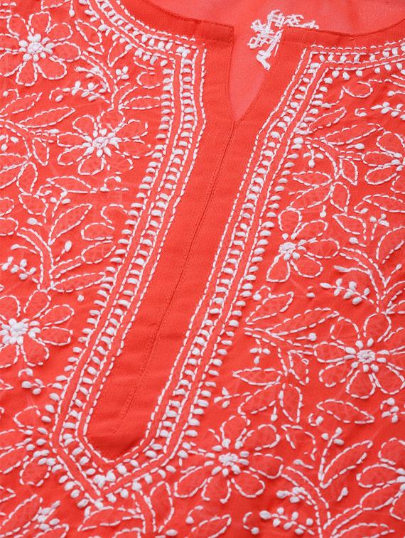ada hand-embroidered red chikankari kurta palazzo set - 17740091 - Standard Image - 4
