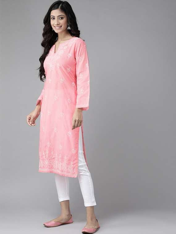 ada hand-embroidered pink chikankari kurta pant set - 17740092 - Standard Image - 1