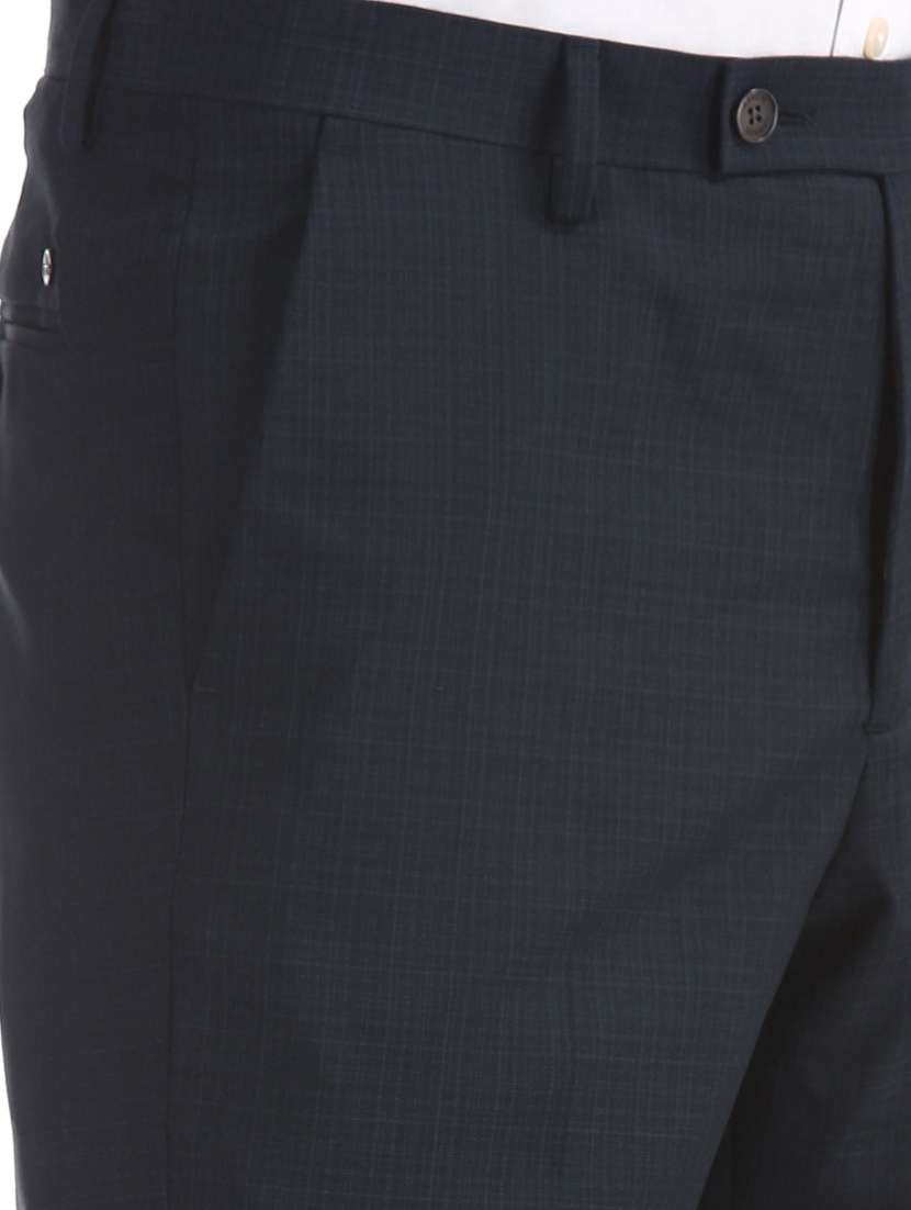 navy blue textured flat front formal trouser - 17741758 - Standard Image - 4