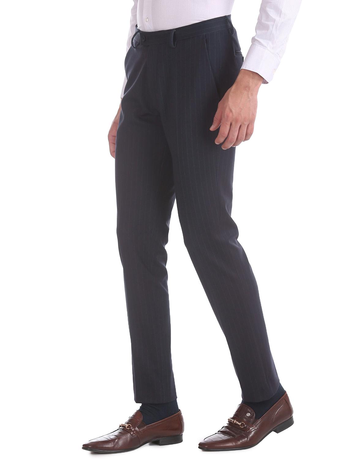 navy blue striped flat front formal trouser - 17741776 -  Standard Image - 1