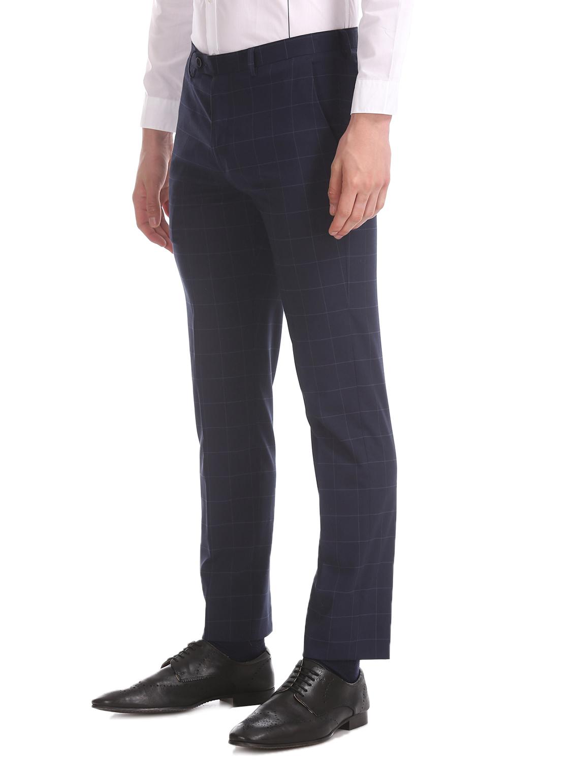 navy blue checkered flat front formal trouser - 17741807 - Standard Image - 1