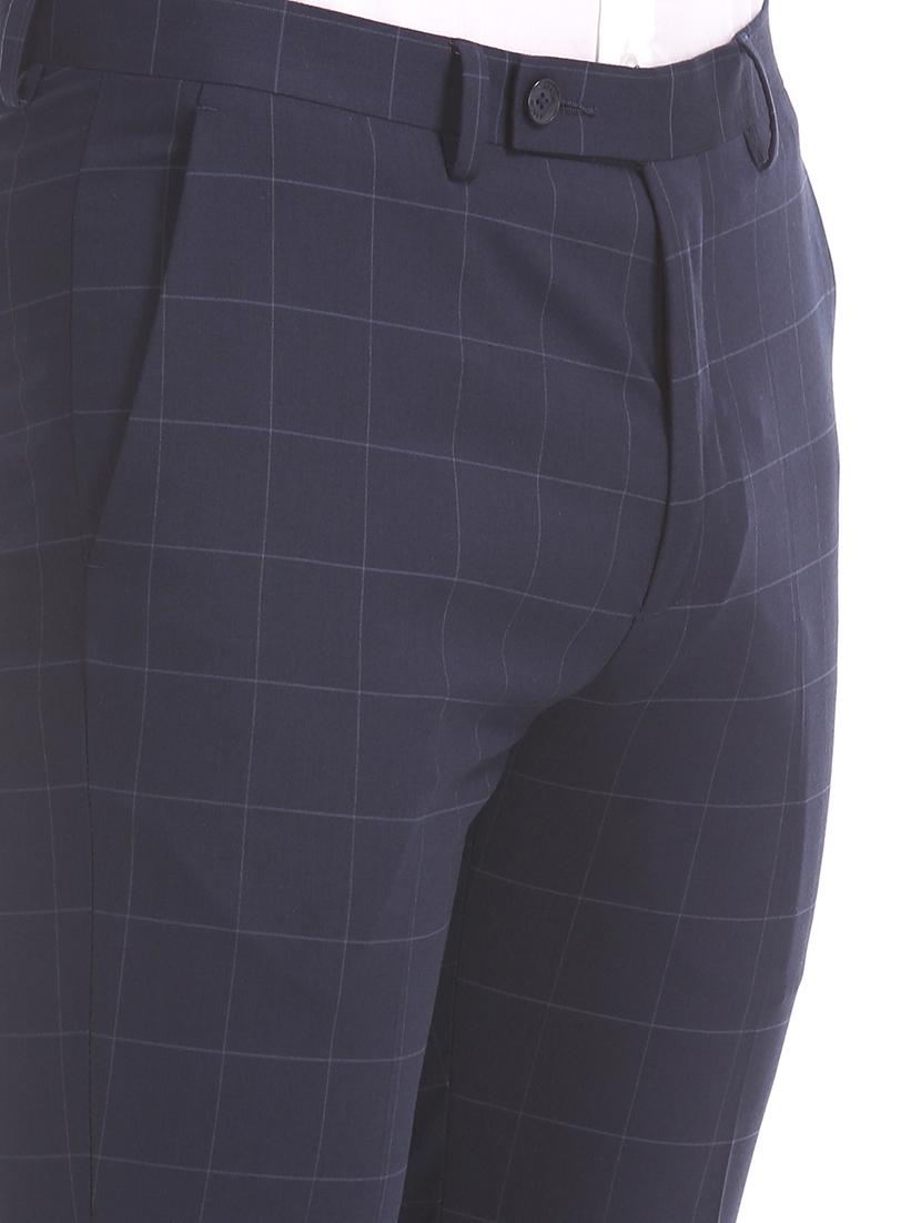 navy blue checkered flat front formal trouser - 17741807 - Standard Image - 4