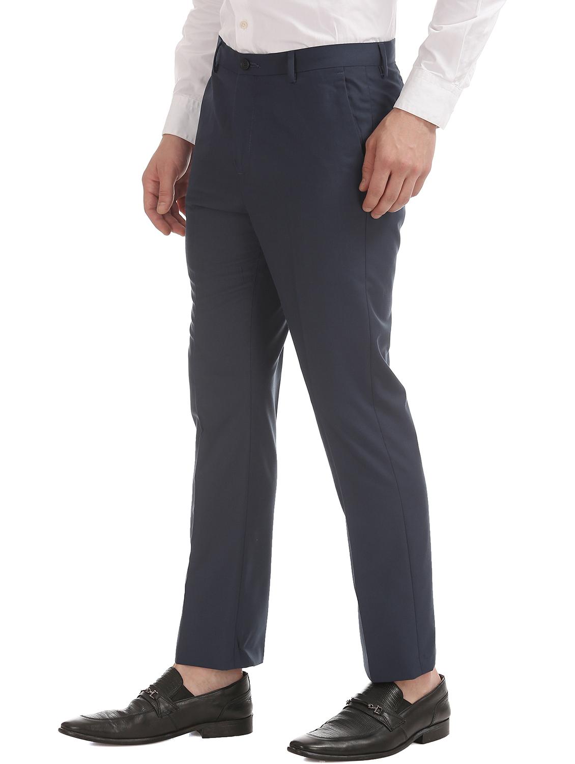 navy blue solid flat front formal trouser - 17741810 - Standard Image - 1