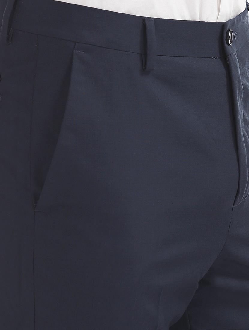 navy blue solid flat front formal trouser - 17741810 - Standard Image - 4