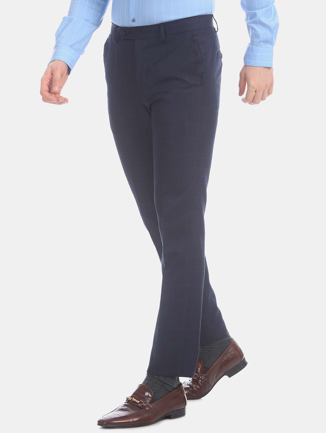 navy blue checkered flat front formal trouser - 17741892 -  Standard Image - 1