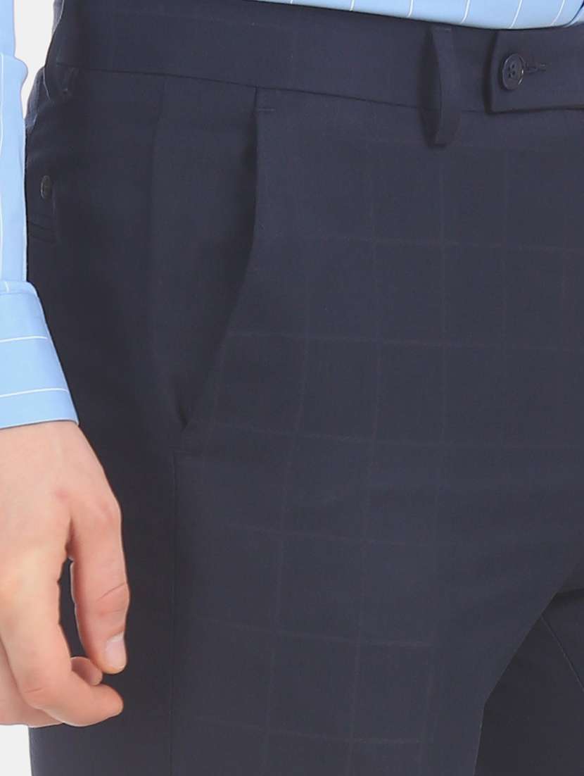 navy blue checkered flat front formal trouser - 17741892 -  Standard Image - 4