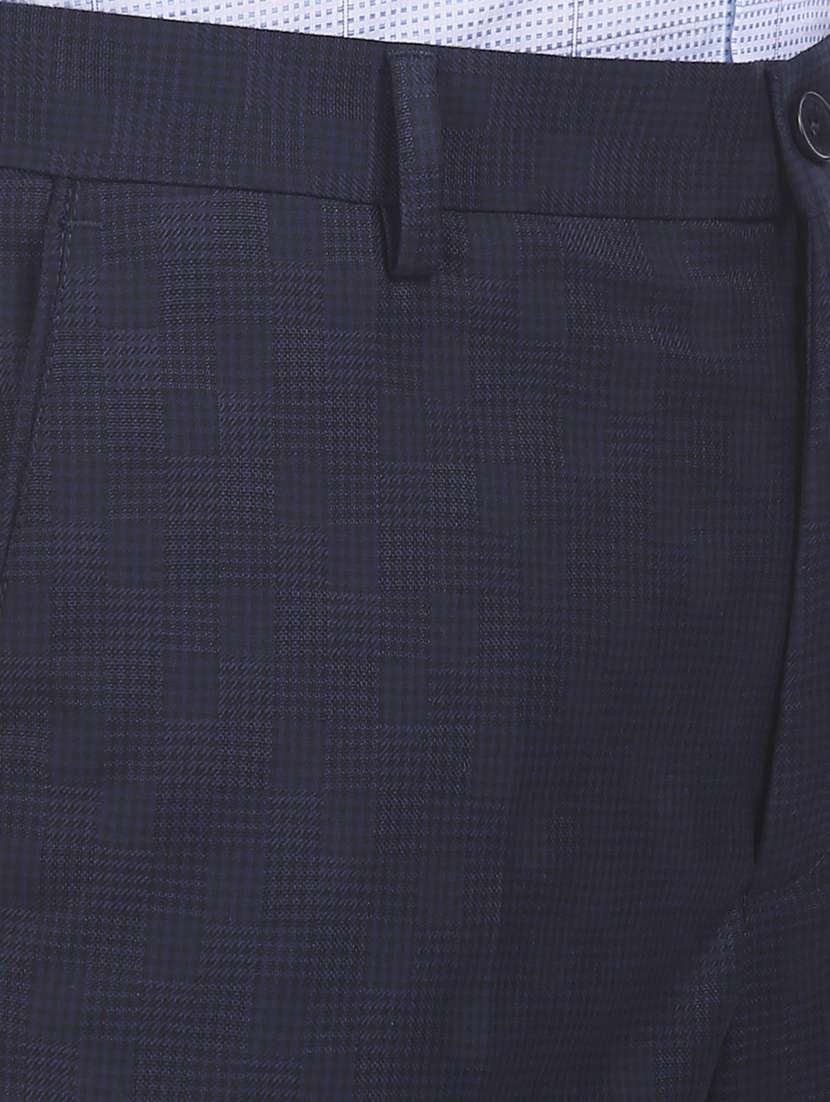 navy blue checkered flat front formal trouser - 17741893 -  Standard Image - 4