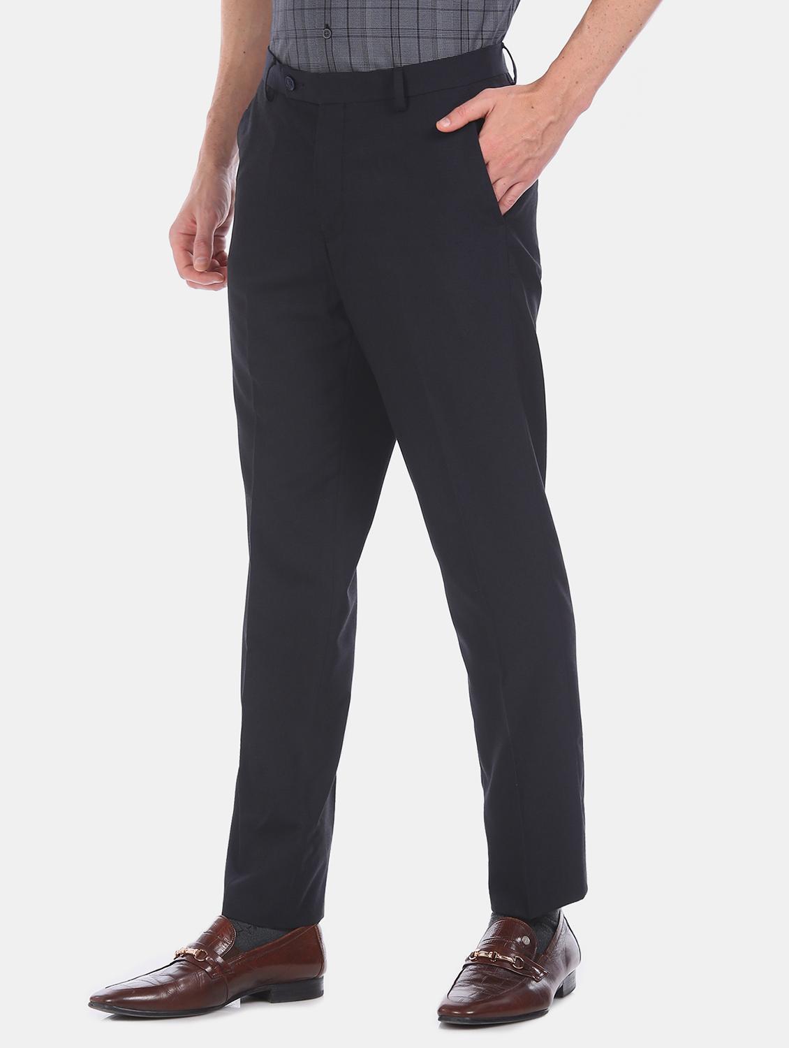 navy blue solid flat front formal trouser - 17741900 - Standard Image - 1