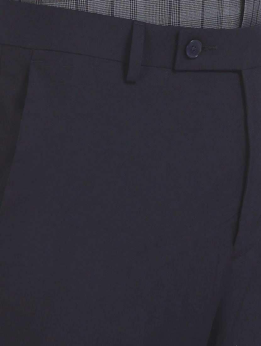 navy blue solid flat front formal trouser - 17741900 - Standard Image - 4