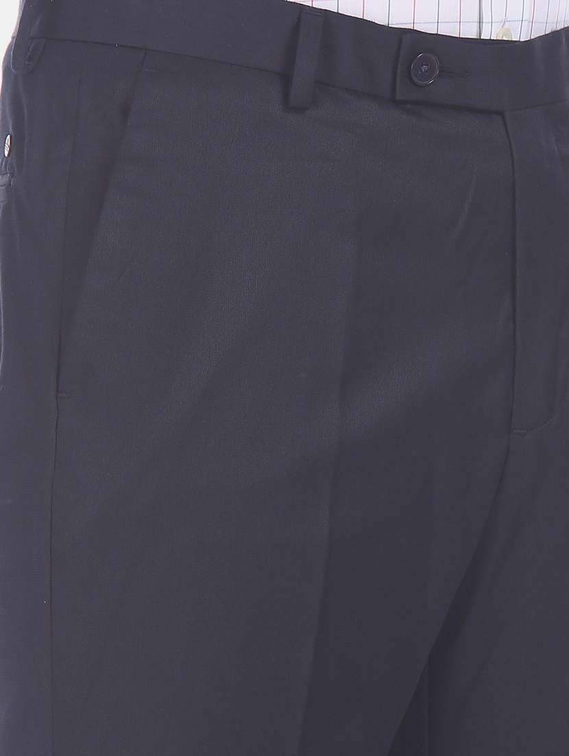 navy blue solid flat front formal trouser - 17741903 - Standard Image - 4