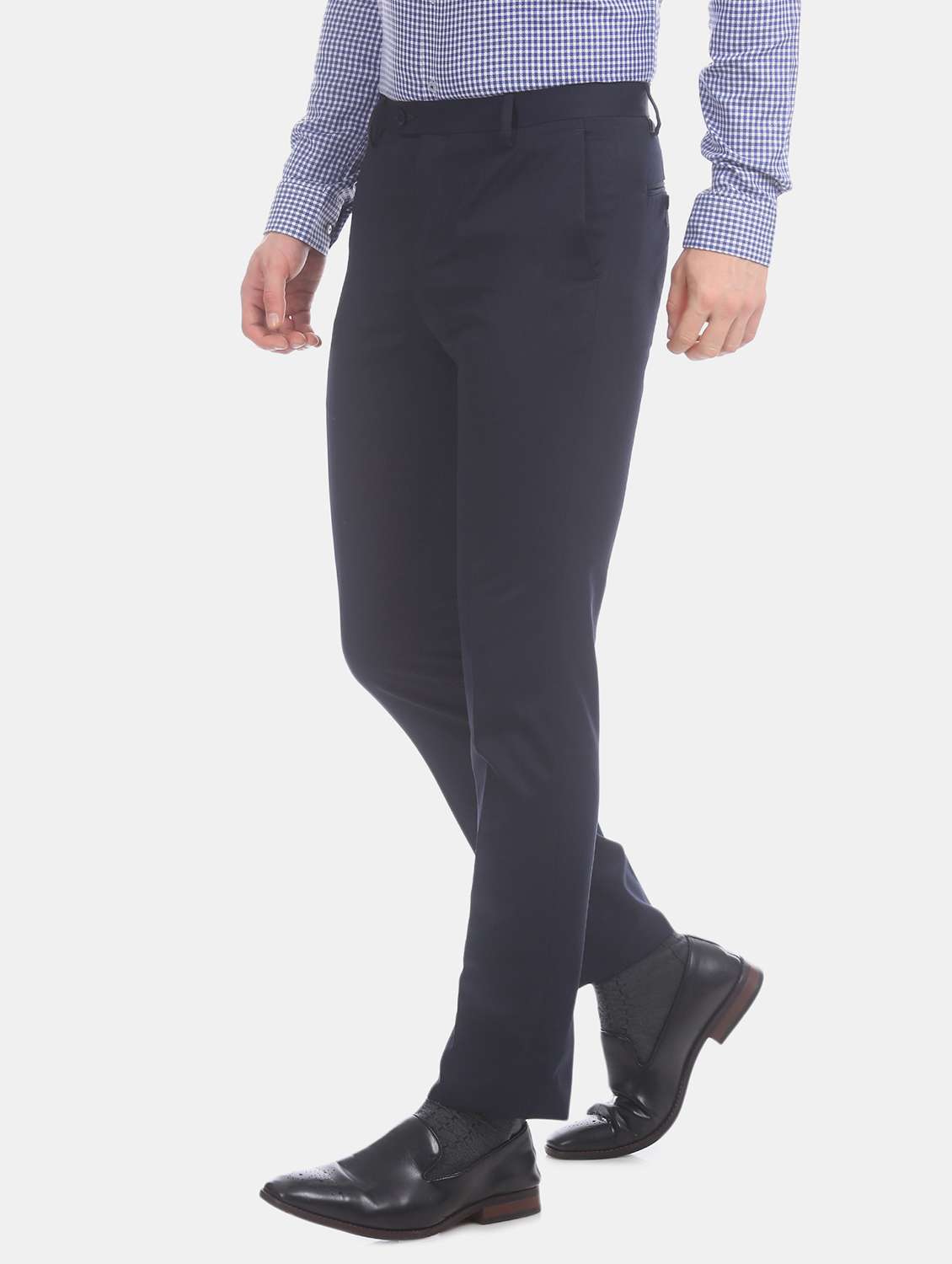 navy blue solid flat front formal trouser - 17741905 -  Standard Image - 1