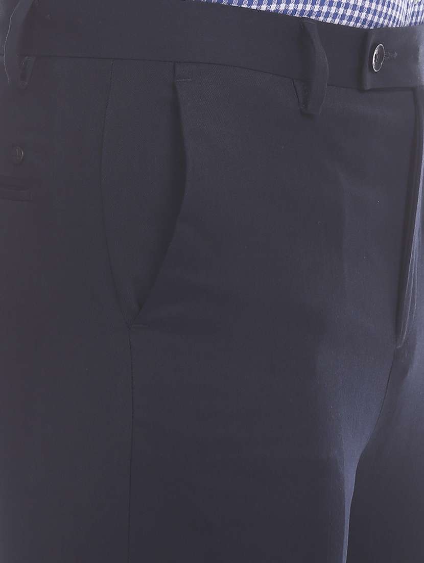 navy blue solid flat front formal trouser - 17741905 - Standard Image - 4