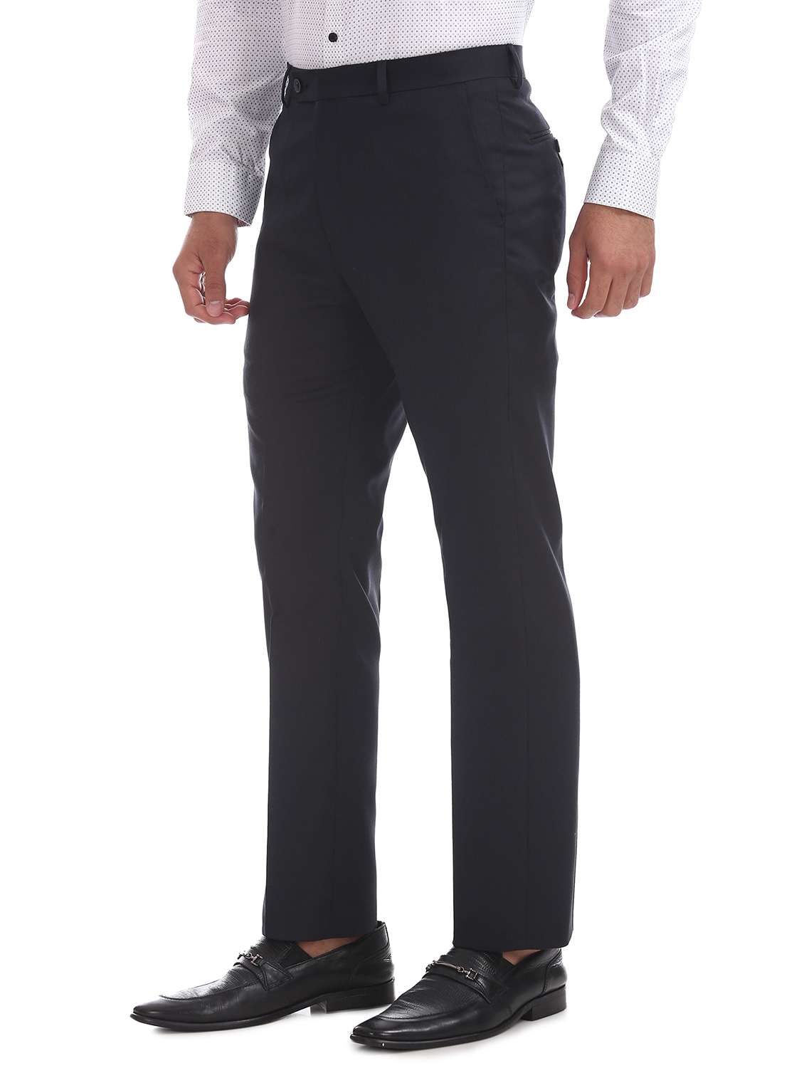 navy blue solid flat front formal trouser - 17742150 - Standard Image - 1