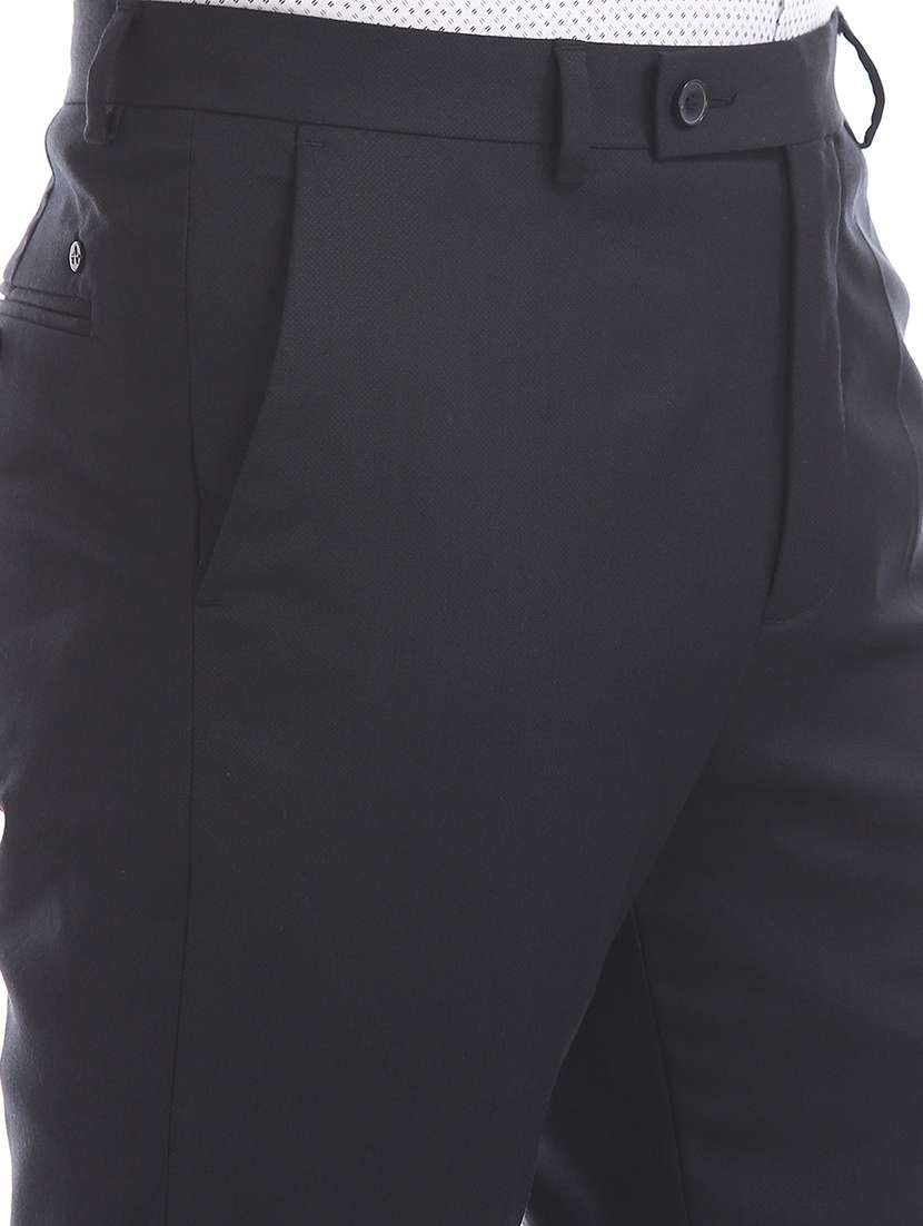 navy blue solid flat front formal trouser - 17742150 - Standard Image - 4