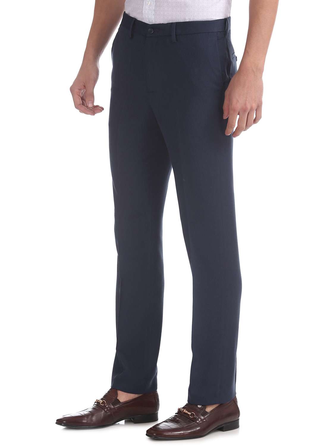 navy blue solid flat front formal trouser - 17742151 - Standard Image - 1